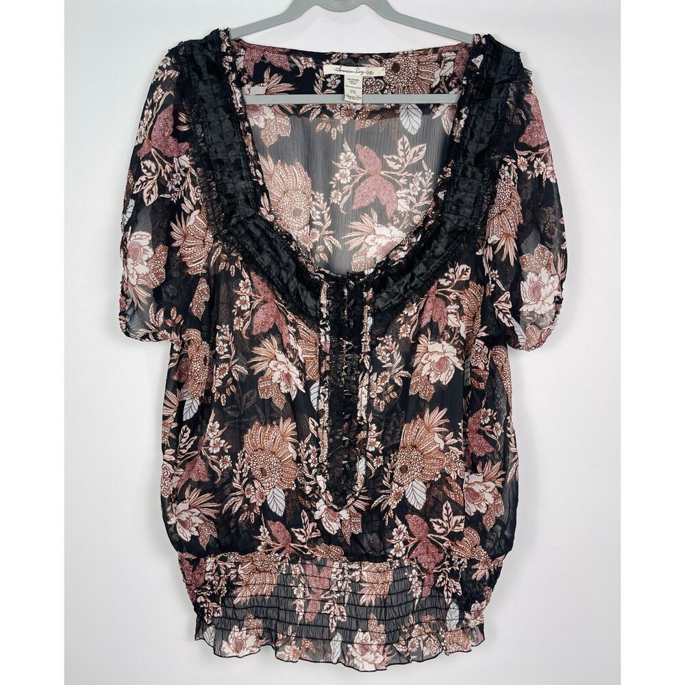 American Rag Sheer Floral Chiffon Blouse 2X - Picture 3 of 7